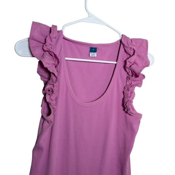 Old Navy Tank Top Women's Medium Purple Sleeveless Ruffle Ribbed Solid - Picture 2 of 9